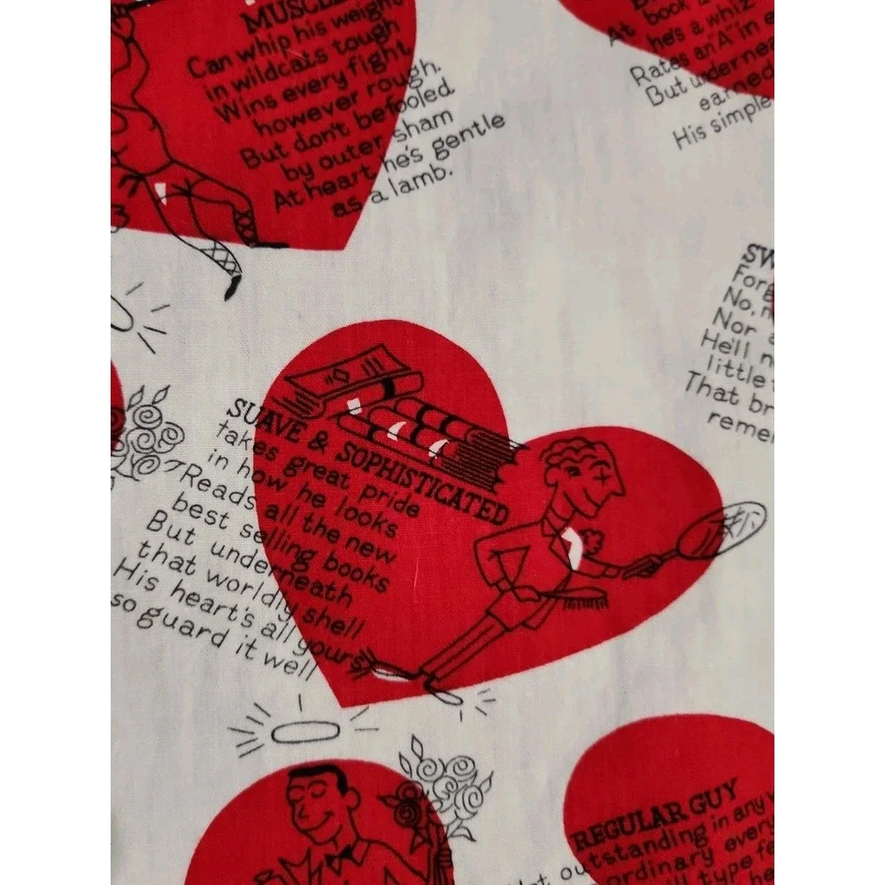 1/2yd Vtg Man o Your Dreams Novelty Fabric Valentine Love Humor Red White Cotton